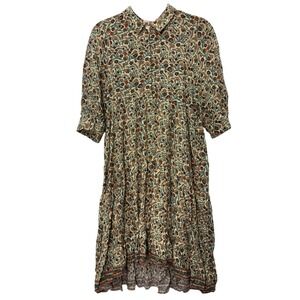 Natural LIfe Boho Maxi Dress Cream Orange Teal Bohemian Festival Size Medium